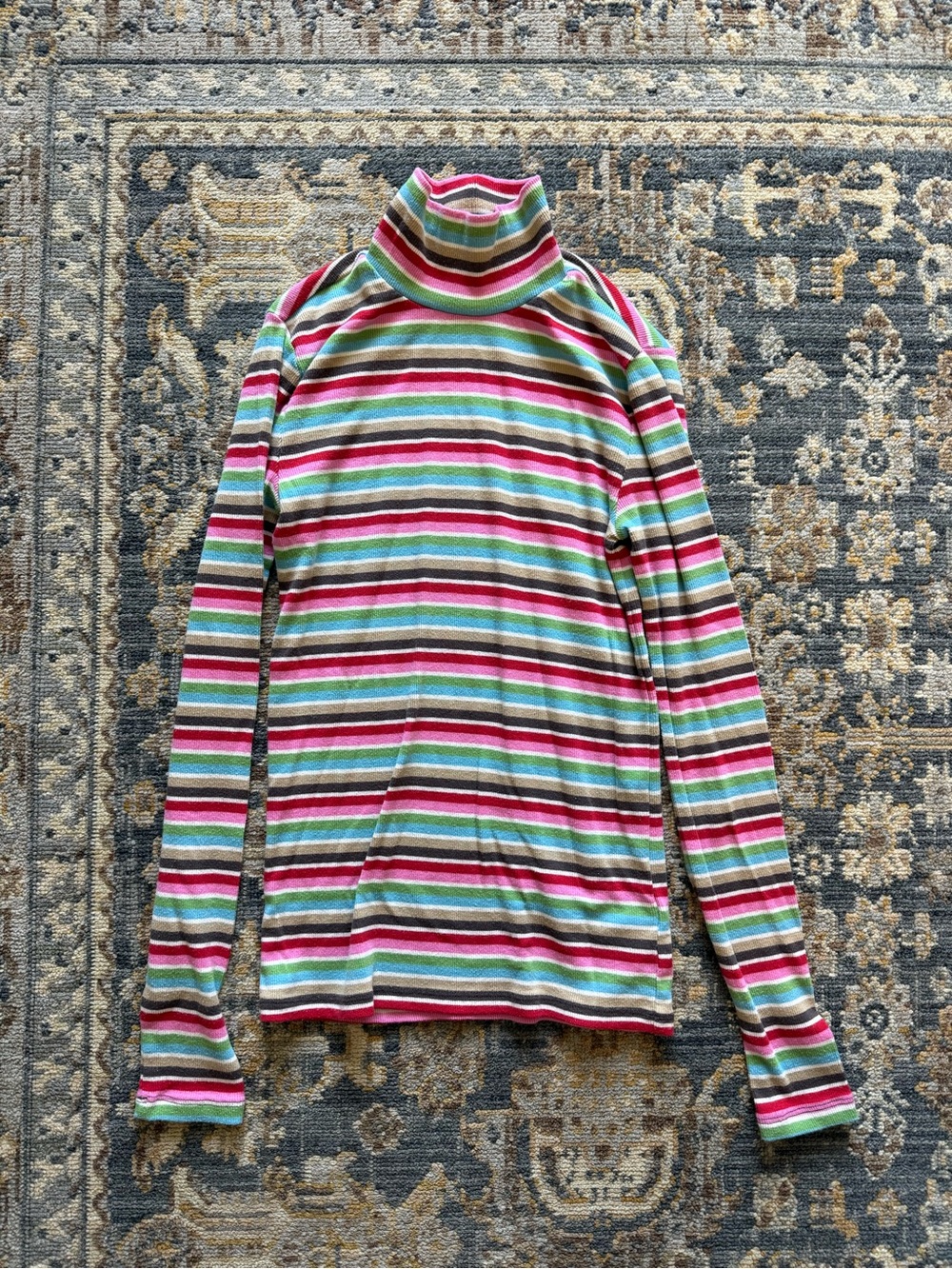 Striped Multicolor Turtleneck Long-Sleeve Top